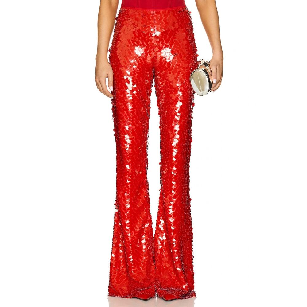 AKNVAS Lennon Pants Sequin Embellished High Rise Party Evening Disco Red Size 2